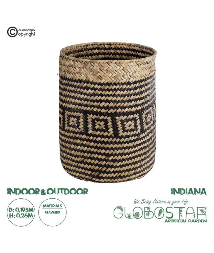 GloboStar® Artificial Garden INDIANA 20585 Διακοσμητικό Πλεκτό Καλάθι - Κασπώ Γλάστρα - Flower Pot Καφέ με Μαύρο Φ19.5 x Υ26cm